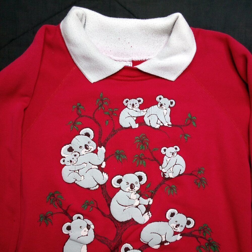 Vintage 80s Koala Bears In Tree Collared Sweatshirt